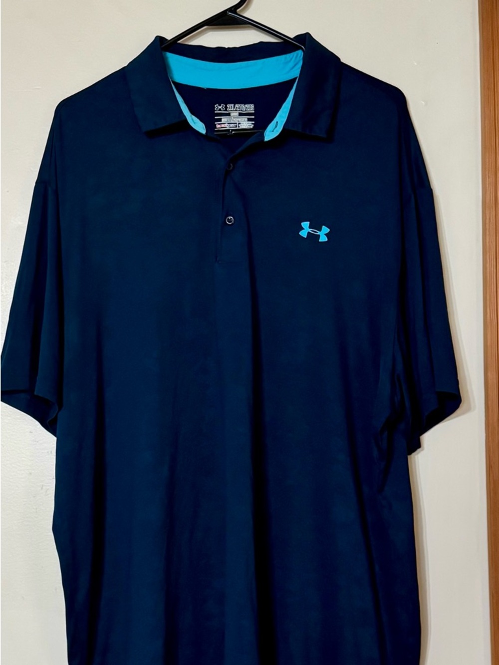 Under Armour Men’s Navy Polo with Bright Aqua Logo